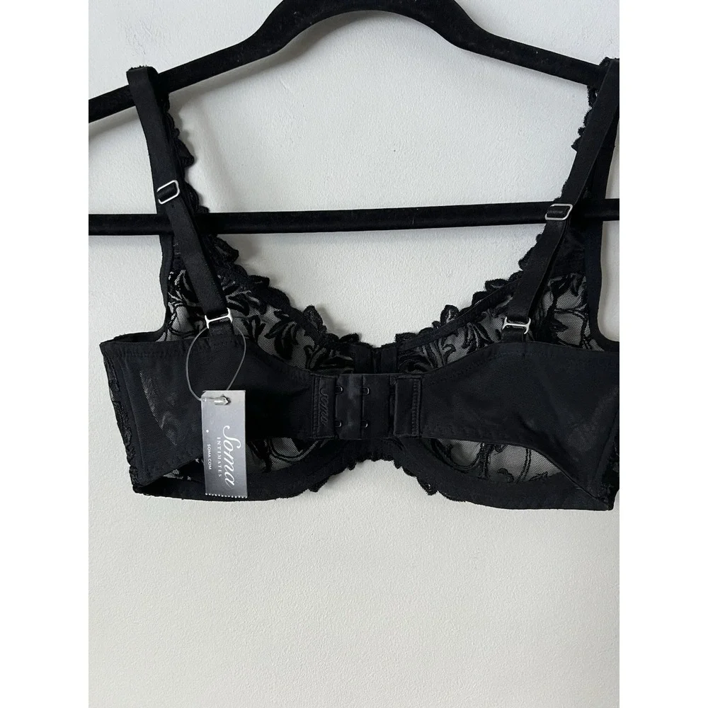 Soma Embroidery Selena Unlined Bra Size 32D Sheer Floral Black Sexy NWT